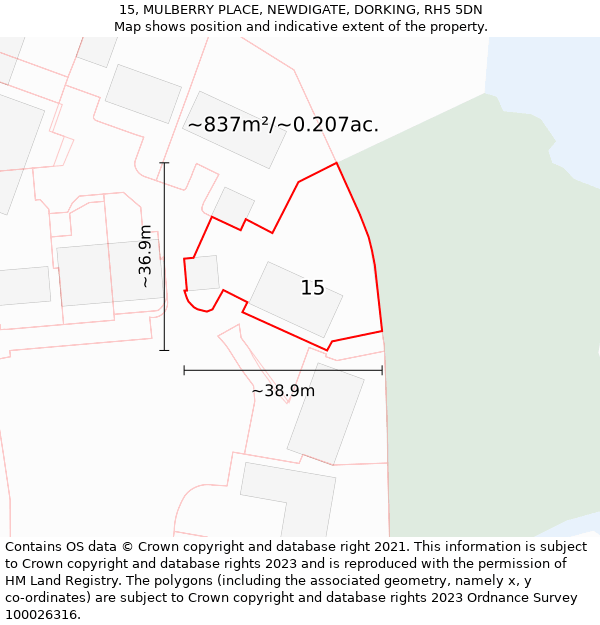 15, MULBERRY PLACE, NEWDIGATE, DORKING, RH5 5DN: Plot and title map