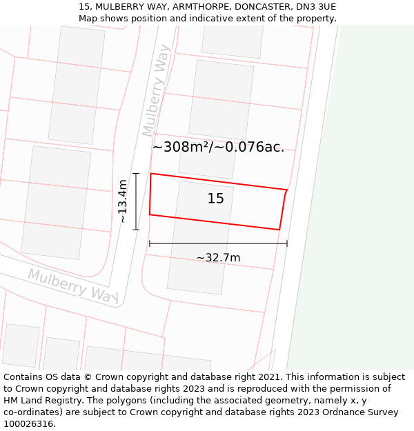 15, MULBERRY WAY, ARMTHORPE, DONCASTER, DN3 3UE: Plot and title map