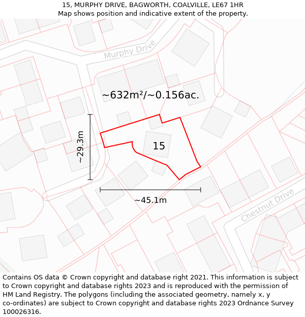 15, MURPHY DRIVE, BAGWORTH, COALVILLE, LE67 1HR: Plot and title map