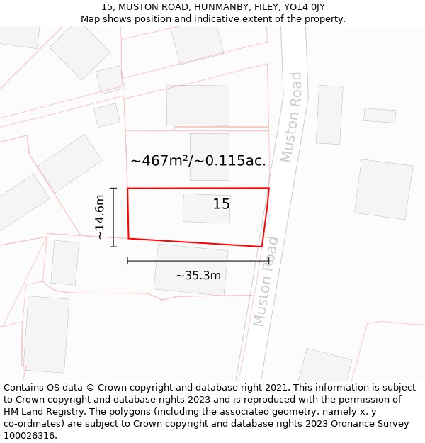 15, MUSTON ROAD, HUNMANBY, FILEY, YO14 0JY: Plot and title map