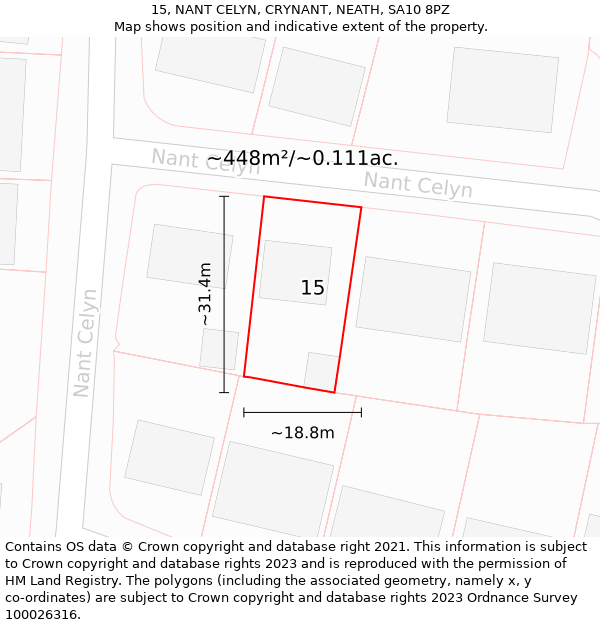 15, NANT CELYN, CRYNANT, NEATH, SA10 8PZ: Plot and title map