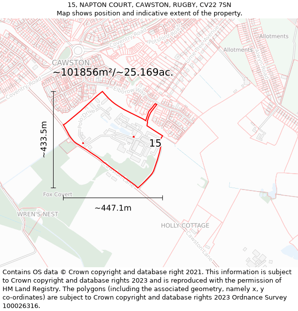 15, NAPTON COURT, CAWSTON, RUGBY, CV22 7SN: Plot and title map