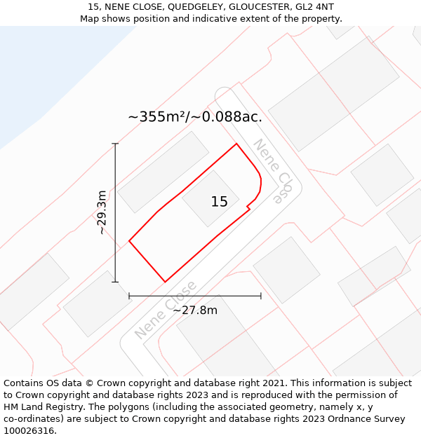 15, NENE CLOSE, QUEDGELEY, GLOUCESTER, GL2 4NT: Plot and title map