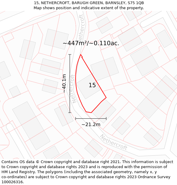 15, NETHERCROFT, BARUGH GREEN, BARNSLEY, S75 1QB: Plot and title map