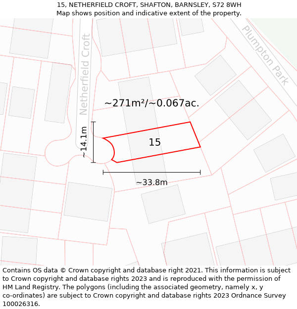 15, NETHERFIELD CROFT, SHAFTON, BARNSLEY, S72 8WH: Plot and title map