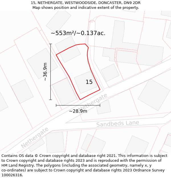 15, NETHERGATE, WESTWOODSIDE, DONCASTER, DN9 2DR: Plot and title map