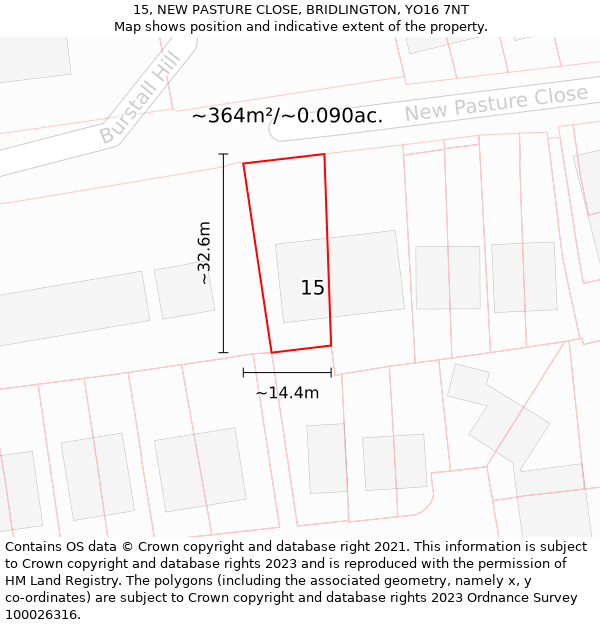 15, NEW PASTURE CLOSE, BRIDLINGTON, YO16 7NT: Plot and title map