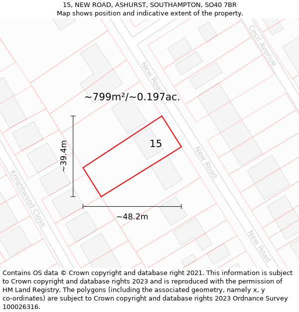 15, NEW ROAD, ASHURST, SOUTHAMPTON, SO40 7BR: Plot and title map