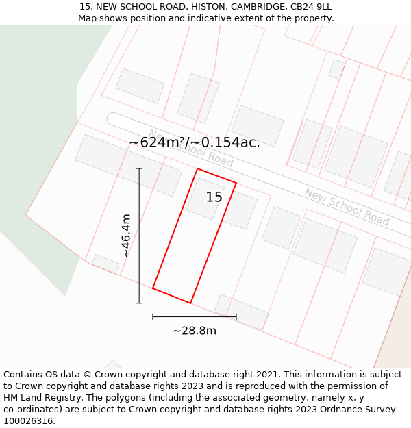 15, NEW SCHOOL ROAD, HISTON, CAMBRIDGE, CB24 9LL: Plot and title map