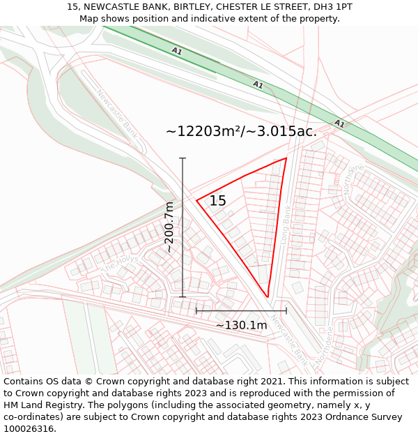 15, NEWCASTLE BANK, BIRTLEY, CHESTER LE STREET, DH3 1PT: Plot and title map