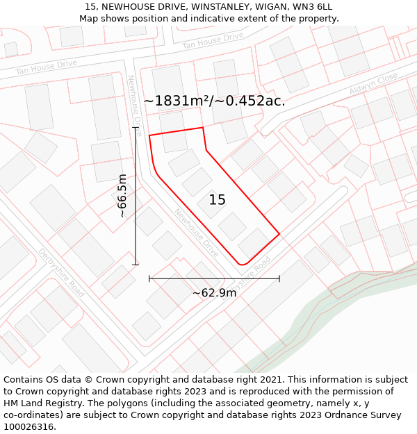 15, NEWHOUSE DRIVE, WINSTANLEY, WIGAN, WN3 6LL: Plot and title map