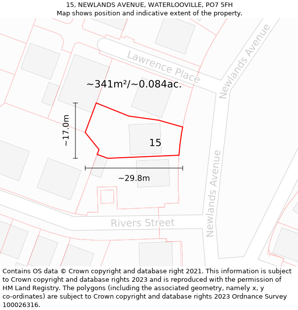 15, NEWLANDS AVENUE, WATERLOOVILLE, PO7 5FH: Plot and title map