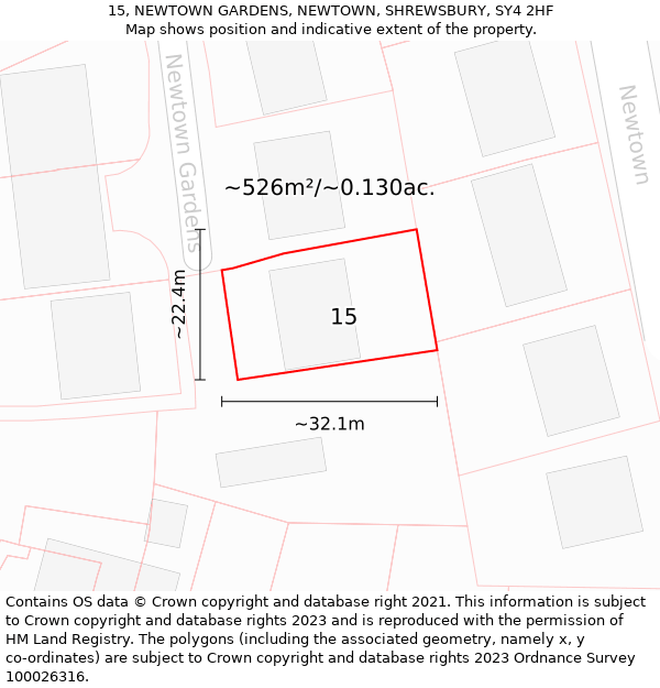 15, NEWTOWN GARDENS, NEWTOWN, SHREWSBURY, SY4 2HF: Plot and title map