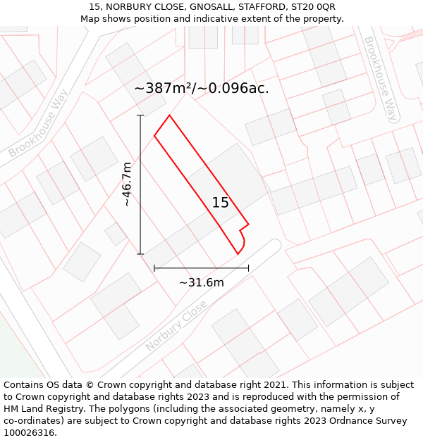 15, NORBURY CLOSE, GNOSALL, STAFFORD, ST20 0QR: Plot and title map