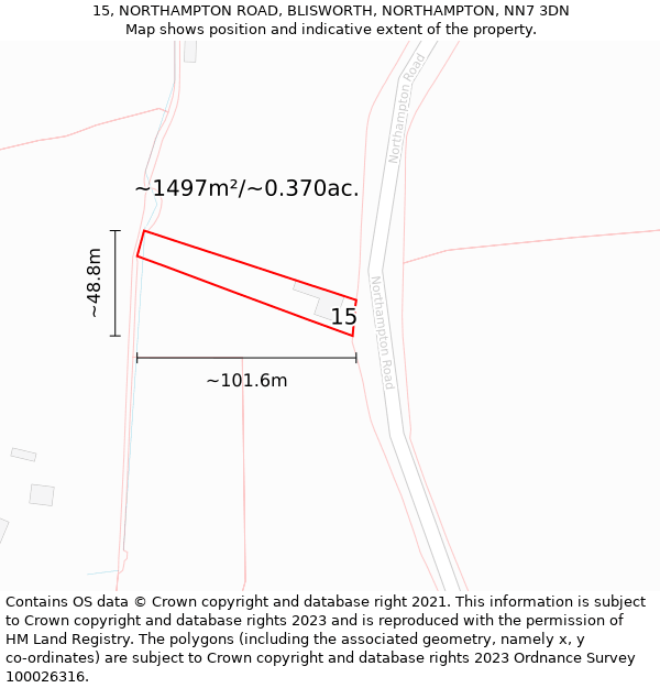 15, NORTHAMPTON ROAD, BLISWORTH, NORTHAMPTON, NN7 3DN: Plot and title map