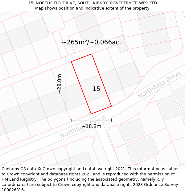 15, NORTHFIELD DRIVE, SOUTH KIRKBY, PONTEFRACT, WF9 3TD: Plot and title map