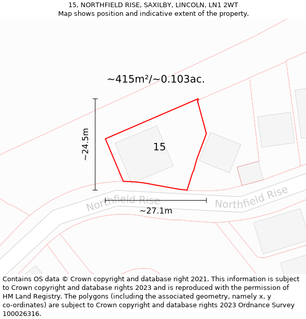 15, NORTHFIELD RISE, SAXILBY, LINCOLN, LN1 2WT: Plot and title map