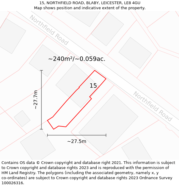 15, NORTHFIELD ROAD, BLABY, LEICESTER, LE8 4GU: Plot and title map