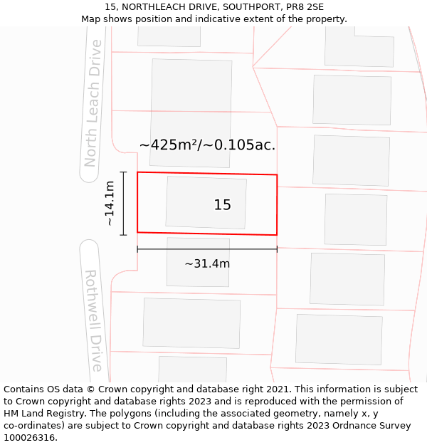 15, NORTHLEACH DRIVE, SOUTHPORT, PR8 2SE: Plot and title map