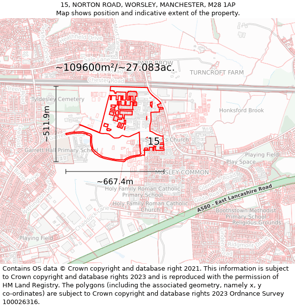 15, NORTON ROAD, WORSLEY, MANCHESTER, M28 1AP: Plot and title map