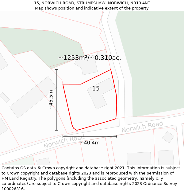 15, NORWICH ROAD, STRUMPSHAW, NORWICH, NR13 4NT: Plot and title map