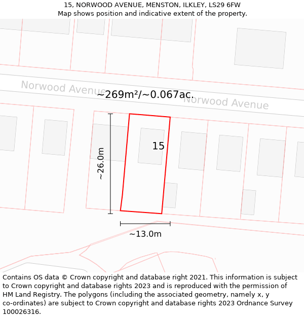 15, NORWOOD AVENUE, MENSTON, ILKLEY, LS29 6FW: Plot and title map