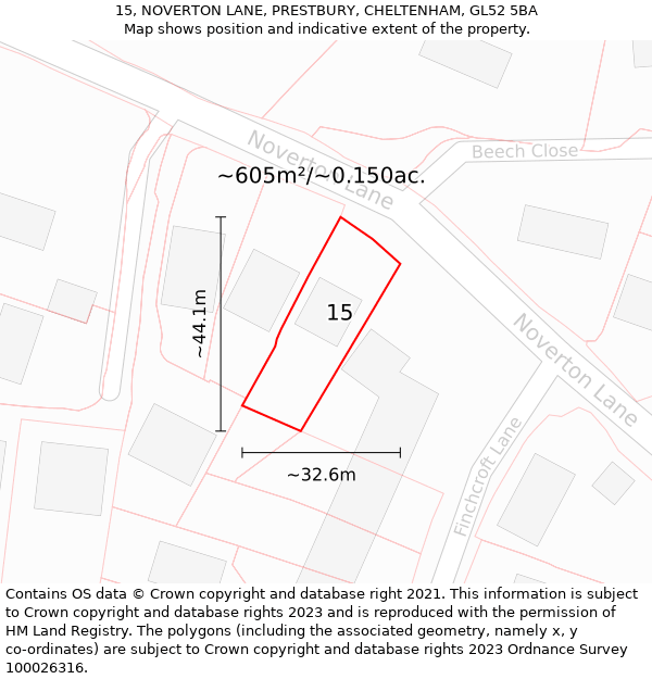 15, NOVERTON LANE, PRESTBURY, CHELTENHAM, GL52 5BA: Plot and title map