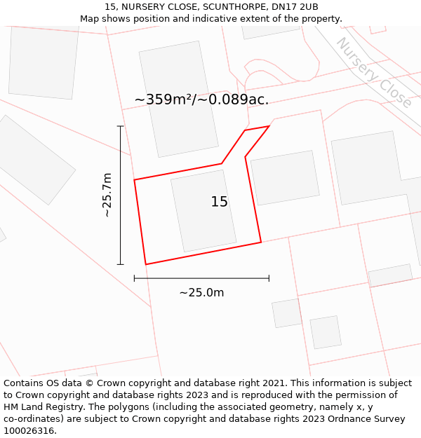 15, NURSERY CLOSE, SCUNTHORPE, DN17 2UB: Plot and title map