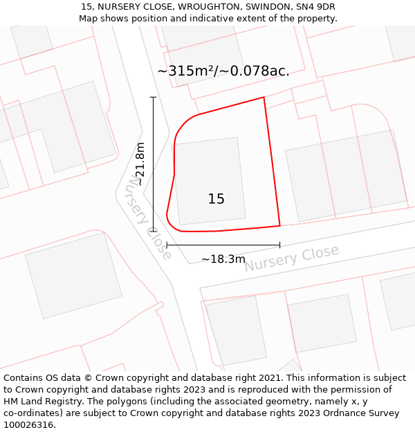 15, NURSERY CLOSE, WROUGHTON, SWINDON, SN4 9DR: Plot and title map