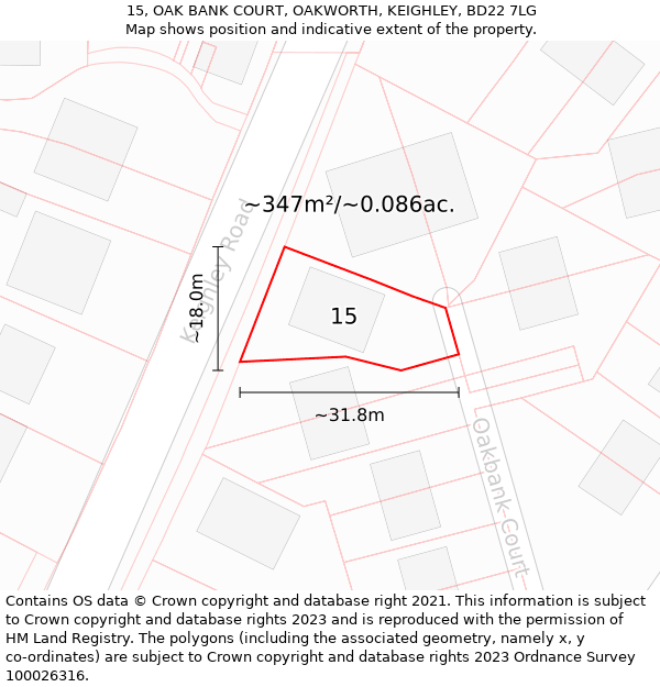 15, OAK BANK COURT, OAKWORTH, KEIGHLEY, BD22 7LG: Plot and title map