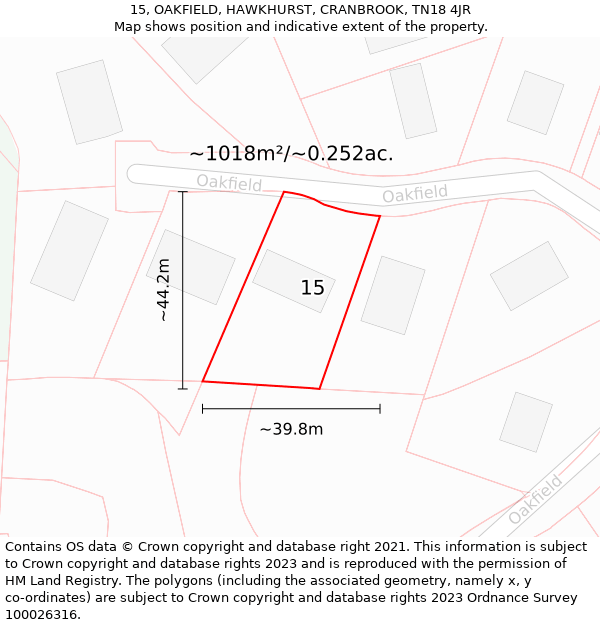 15, OAKFIELD, HAWKHURST, CRANBROOK, TN18 4JR: Plot and title map