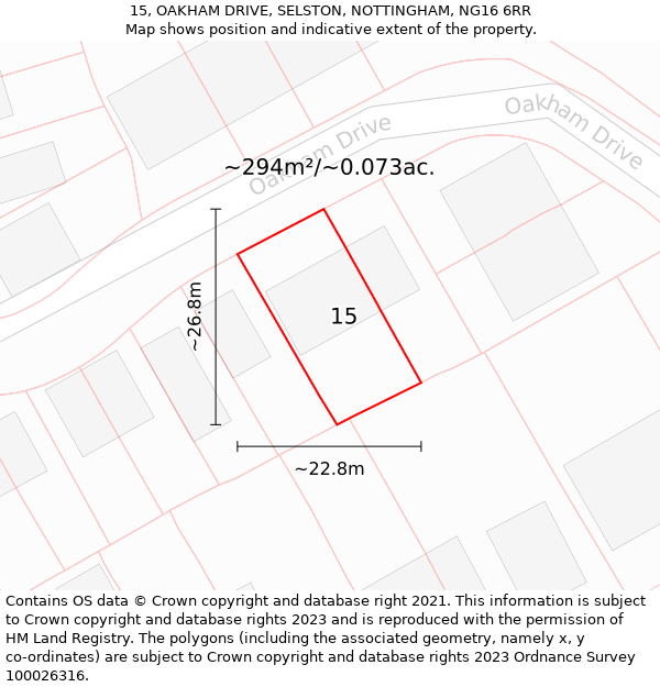 15, OAKHAM DRIVE, SELSTON, NOTTINGHAM, NG16 6RR: Plot and title map