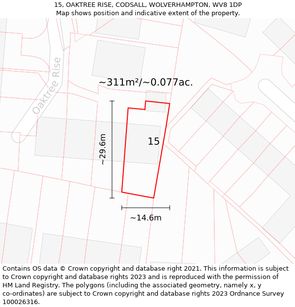 15, OAKTREE RISE, CODSALL, WOLVERHAMPTON, WV8 1DP: Plot and title map