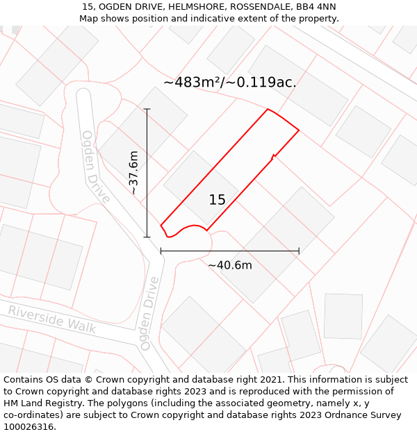 15, OGDEN DRIVE, HELMSHORE, ROSSENDALE, BB4 4NN: Plot and title map