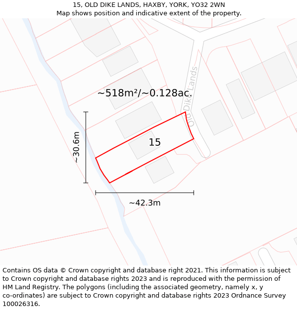 15, OLD DIKE LANDS, HAXBY, YORK, YO32 2WN: Plot and title map