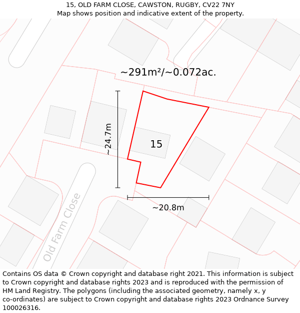 15, OLD FARM CLOSE, CAWSTON, RUGBY, CV22 7NY: Plot and title map