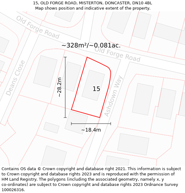 15, OLD FORGE ROAD, MISTERTON, DONCASTER, DN10 4BL: Plot and title map