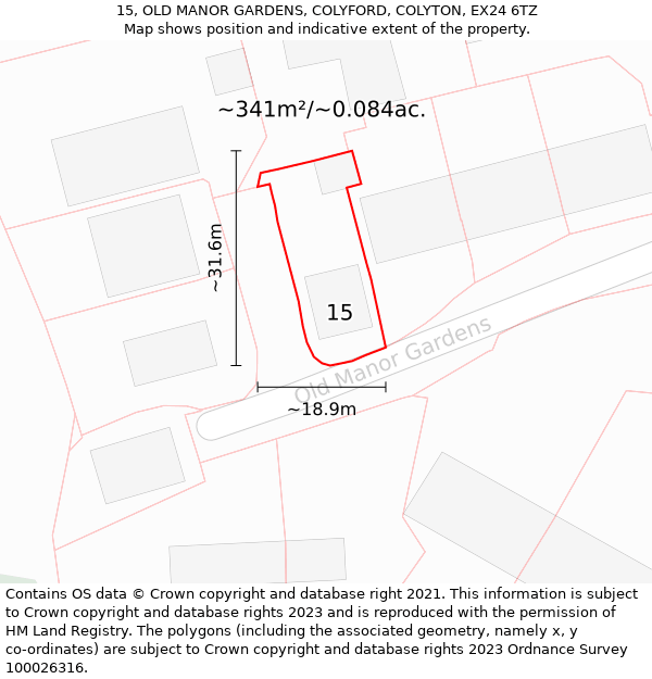 15, OLD MANOR GARDENS, COLYFORD, COLYTON, EX24 6TZ: Plot and title map