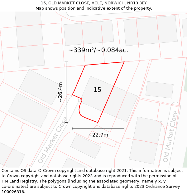 15, OLD MARKET CLOSE, ACLE, NORWICH, NR13 3EY: Plot and title map