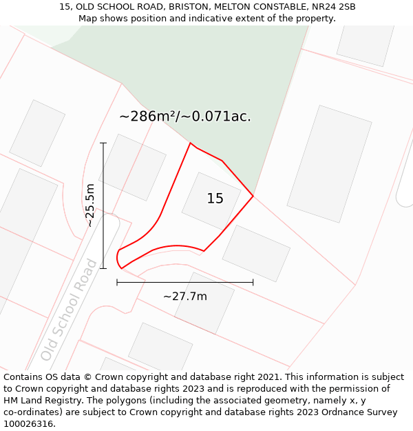 15, OLD SCHOOL ROAD, BRISTON, MELTON CONSTABLE, NR24 2SB: Plot and title map