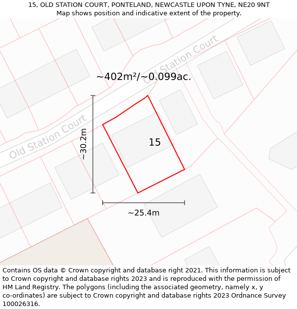 15, OLD STATION COURT, PONTELAND, NEWCASTLE UPON TYNE, NE20 9NT: Plot and title map