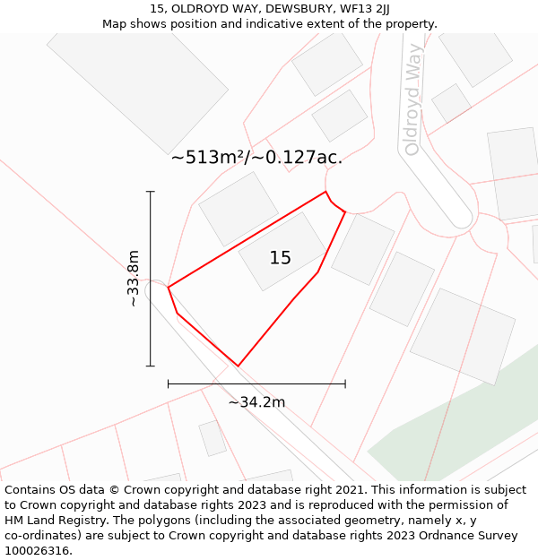 15, OLDROYD WAY, DEWSBURY, WF13 2JJ: Plot and title map