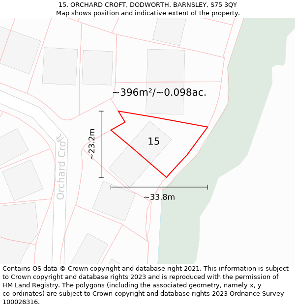 15, ORCHARD CROFT, DODWORTH, BARNSLEY, S75 3QY: Plot and title map