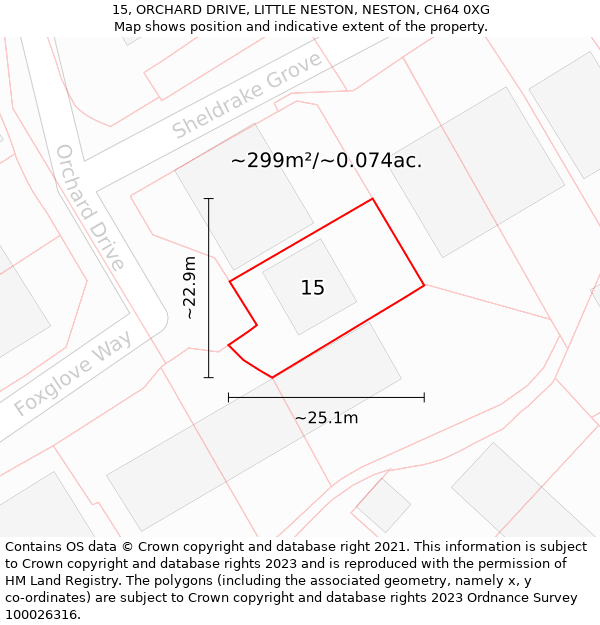 15, ORCHARD DRIVE, LITTLE NESTON, NESTON, CH64 0XG: Plot and title map