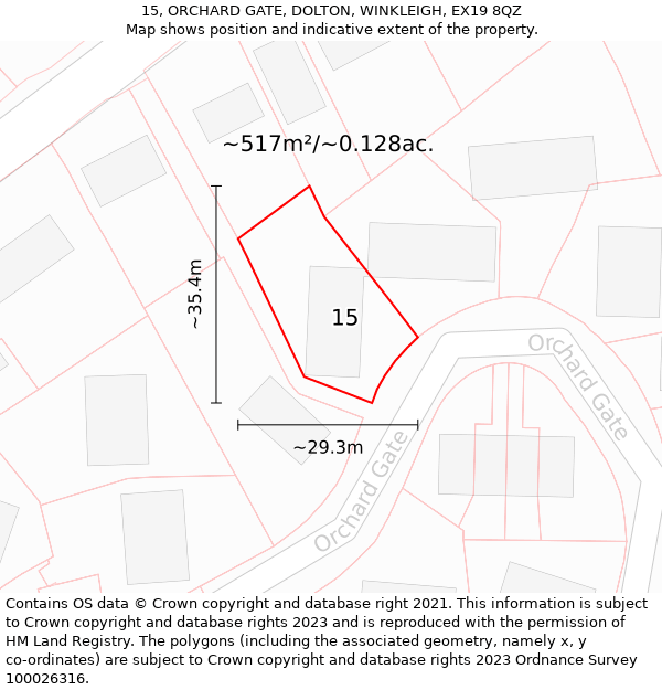 15, ORCHARD GATE, DOLTON, WINKLEIGH, EX19 8QZ: Plot and title map