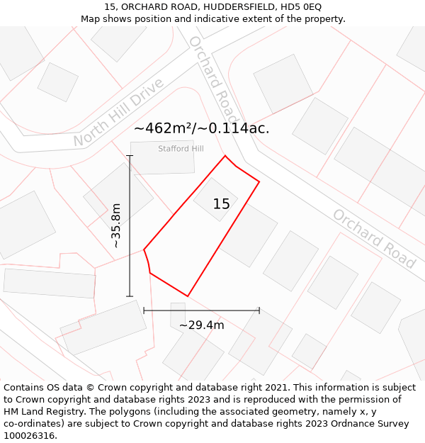 15, ORCHARD ROAD, HUDDERSFIELD, HD5 0EQ: Plot and title map