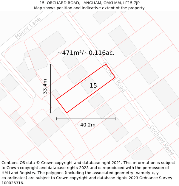 15, ORCHARD ROAD, LANGHAM, OAKHAM, LE15 7JP: Plot and title map