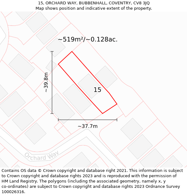 15, ORCHARD WAY, BUBBENHALL, COVENTRY, CV8 3JQ: Plot and title map