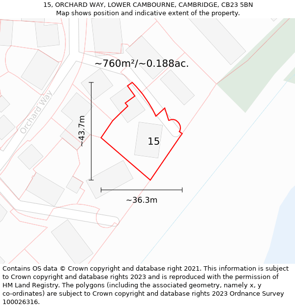 15, ORCHARD WAY, LOWER CAMBOURNE, CAMBRIDGE, CB23 5BN: Plot and title map