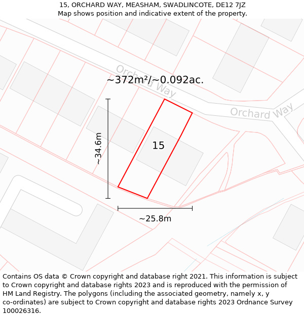 15, ORCHARD WAY, MEASHAM, SWADLINCOTE, DE12 7JZ: Plot and title map